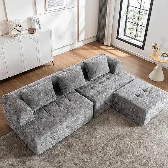 Contemporary Cloud-Inspired Modular Sectional Sofa, L-Shaped Couch with Plush Deep Seating and Ottoman