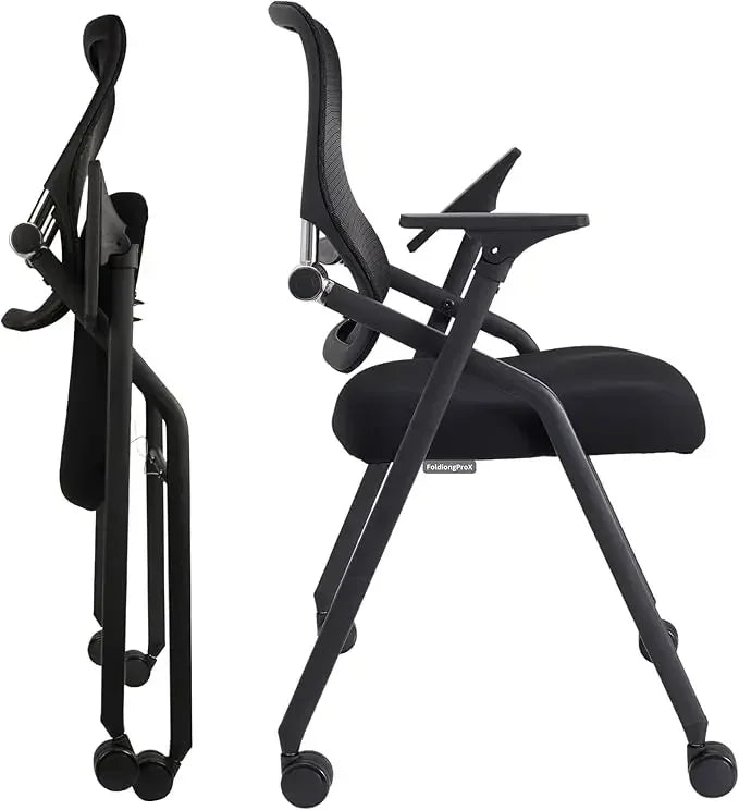 Updated Conference Room Chairs, Folding Office Desk Chair with Lumbar Support and Sliding Armrest with Casters, Stackable Office