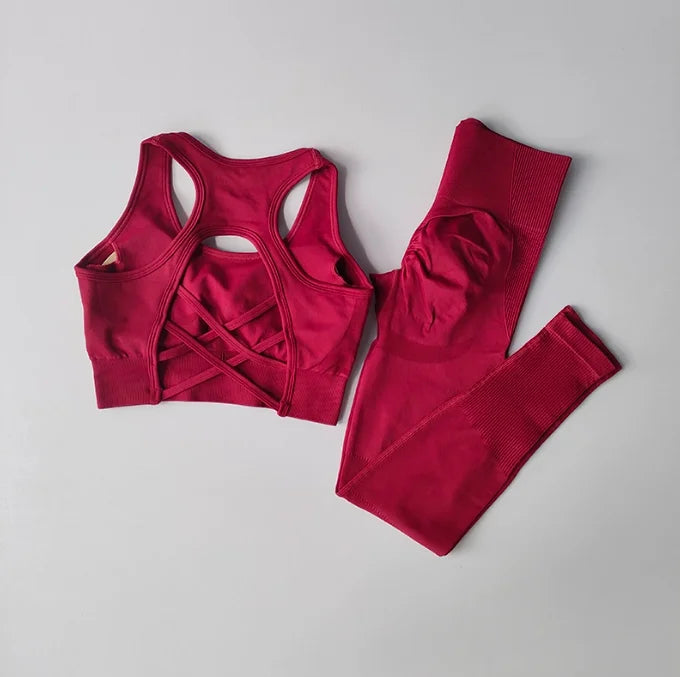 Women's Seamless Workout Set High Waisted Yoga Pants & Sports Bra with Removable Pads/ Booty Lifting for Running Training