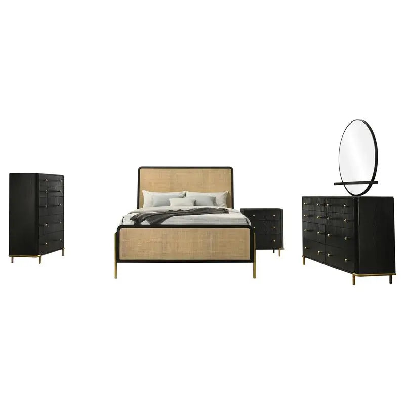 5-Piece Eastern King Bedroom Set in Black and Natural Finish
