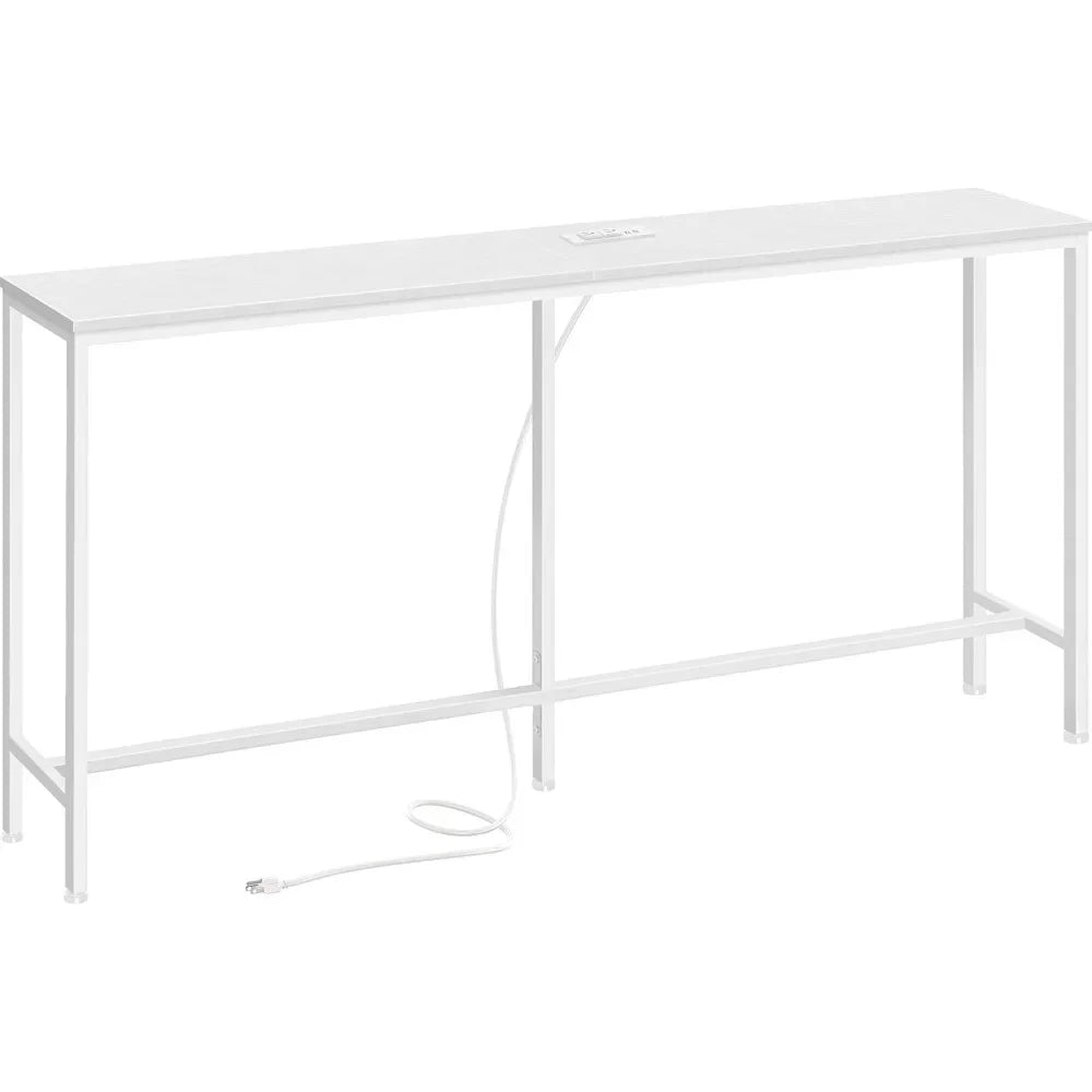 Console Table with Outlet, 63" Sofa Table with Charging Station, Narrow Entryway Table, Skinny Hallway Table, Behind Couch