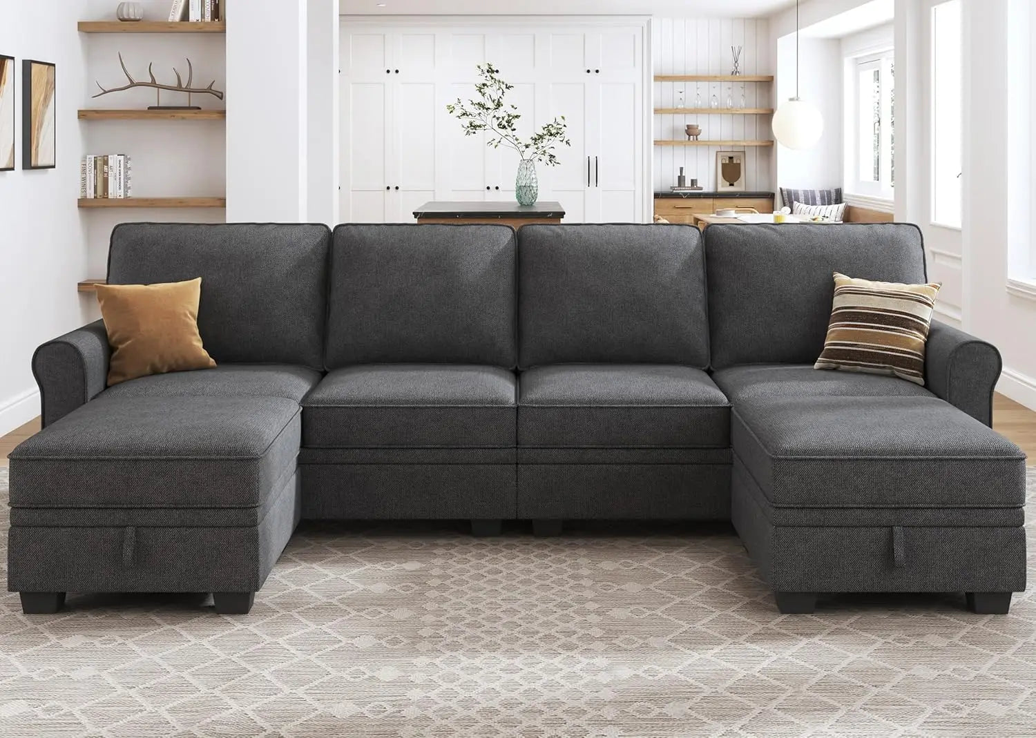Sectional Sofa with Storage Seat U- Shaped Couch with Reversible Chaise Convertible Sectional Couches