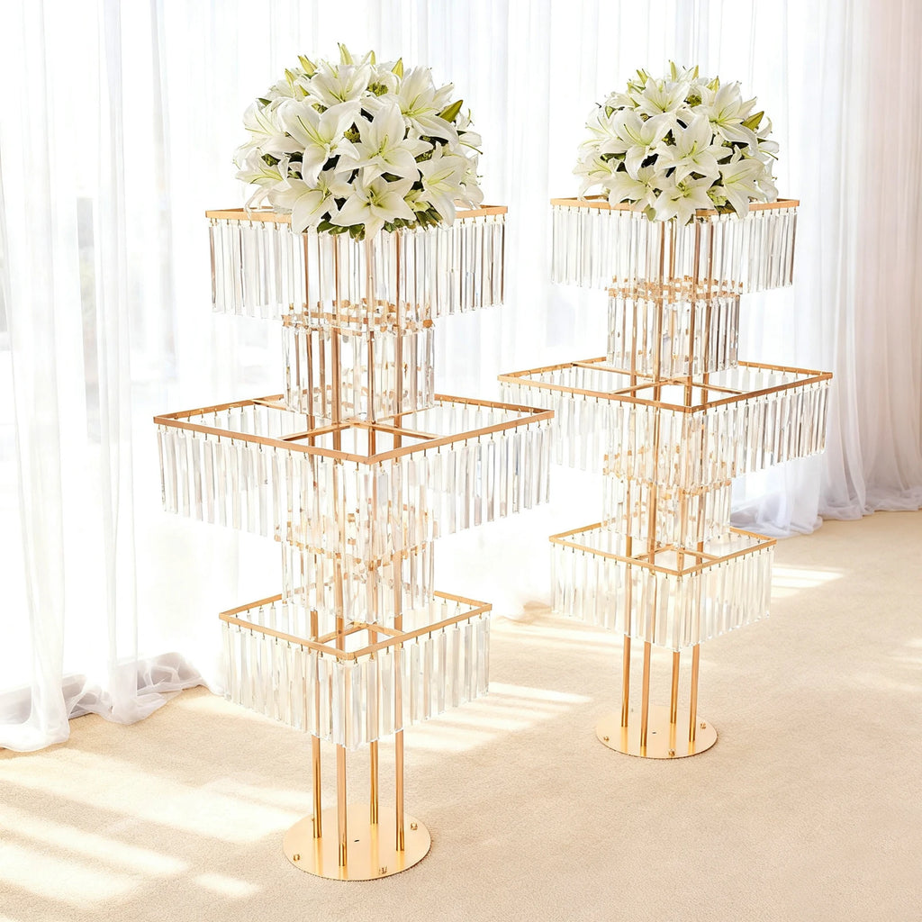 2pcs 5-Tier Flower Stand for Wedding Birthday Party Events Flower Vase Stand for Centerpieces Wedding Flower Stand Gold/silver