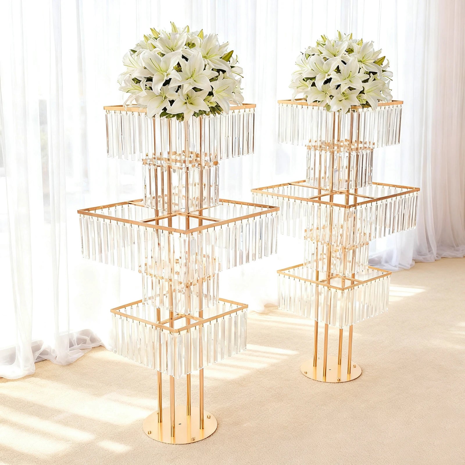 2pcs 5-Tier Flower Stand for Wedding Birthday Party Events Flower Vase Stand for Centerpieces Wedding Flower Stand Gold/silver