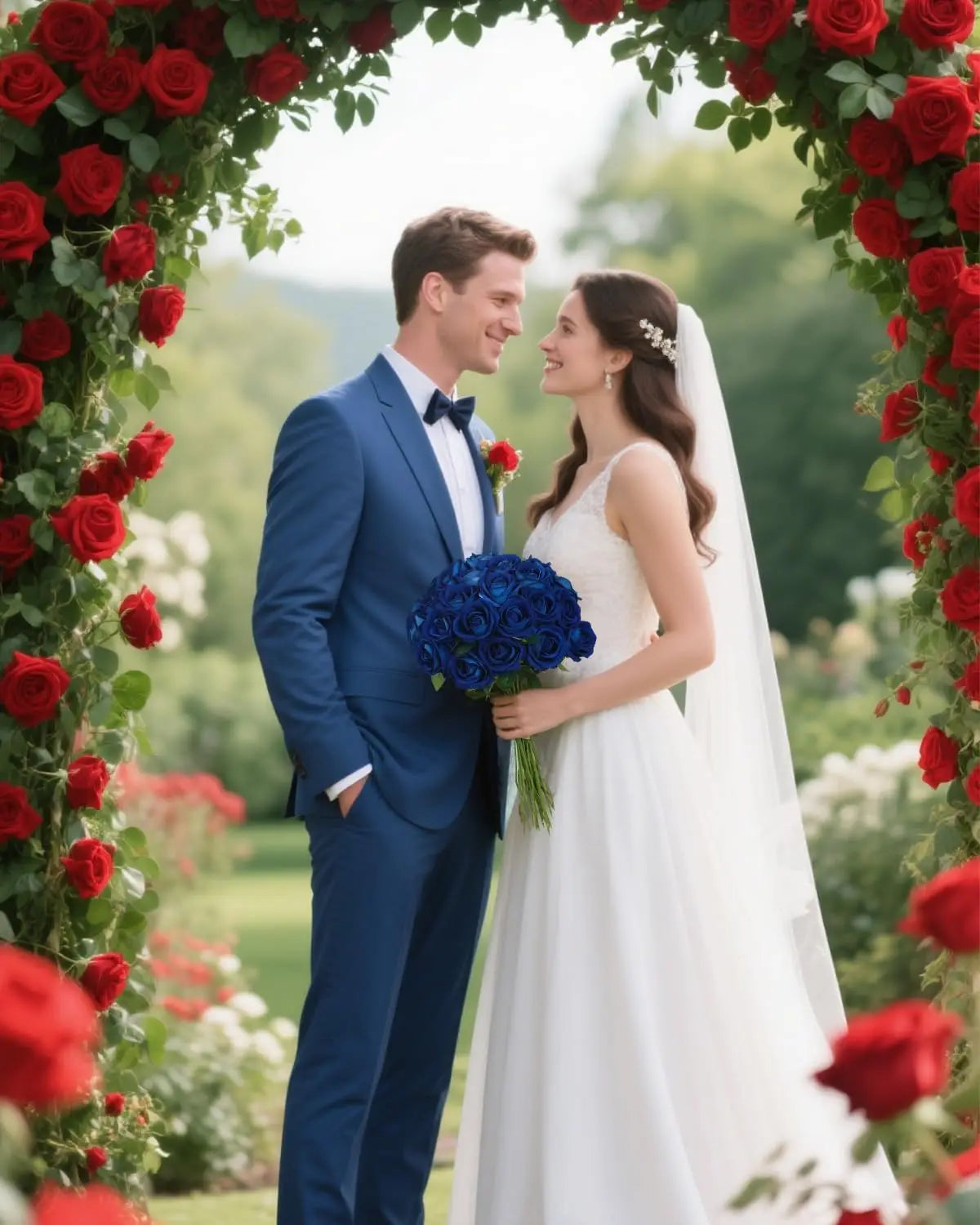 Artificial Royal Blue Roses - 50Pcs Premium Velvet Faux Roses with Long Stems, Realistic Roses Flowers for Wedding Bouquet