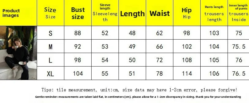 Fashionable Solid Color Loose Round Neck Sweatshirt with Belt/ Casual 2-Piece Set Women's Street Style Polyester Long Pants