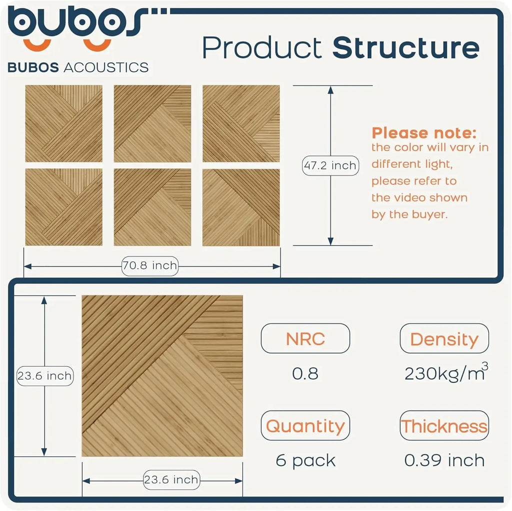 Large Acoustic Panels, 6 Pack Wood-Pattern Printing Soundproof Wall Panels, Total Size 70.8 x 47.2" Self-Adhesive