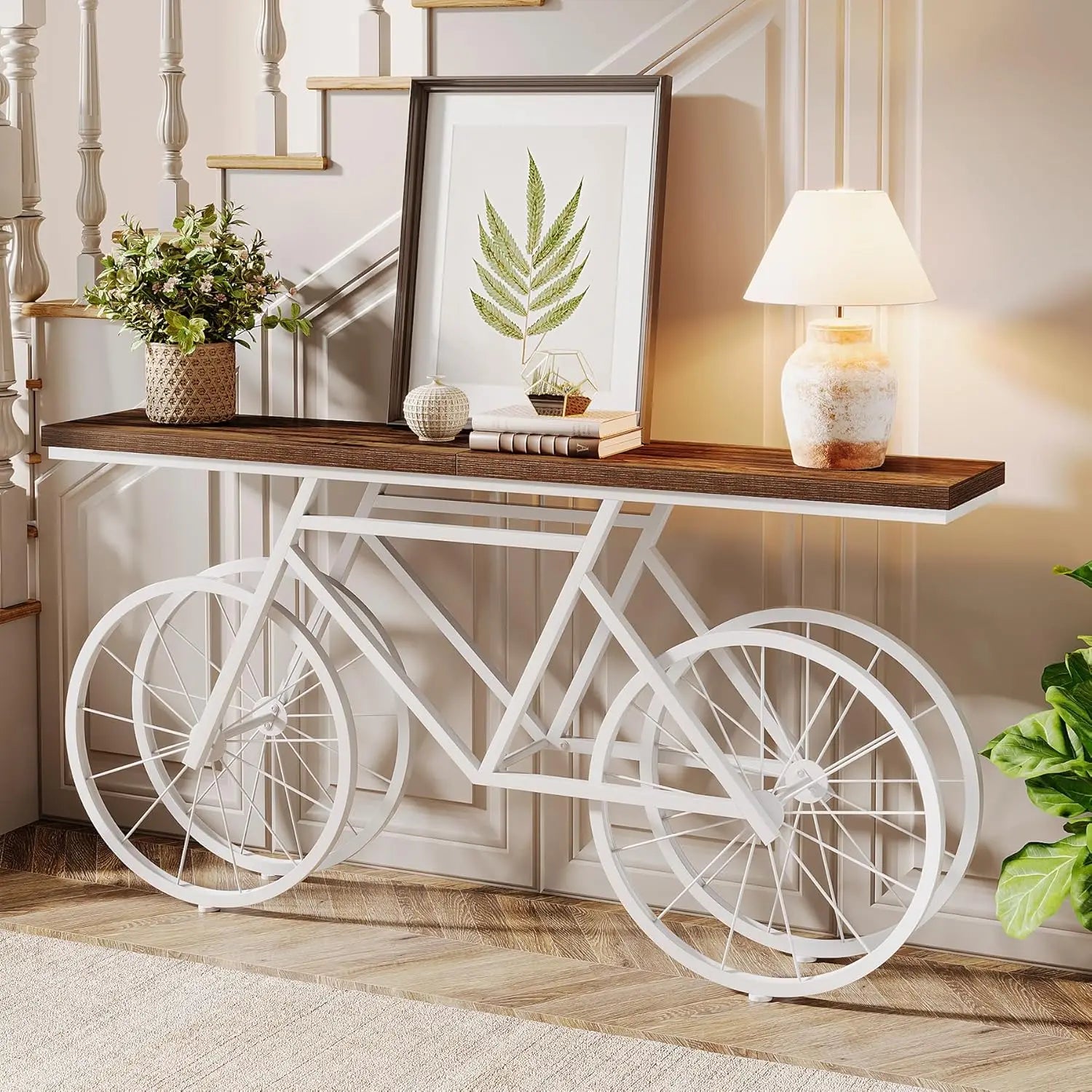 70.9" Extra Long Console Table, Narrow Sofa Table with Bicycle Metal Base, Modern Industrial Entryway Table for Living Room
