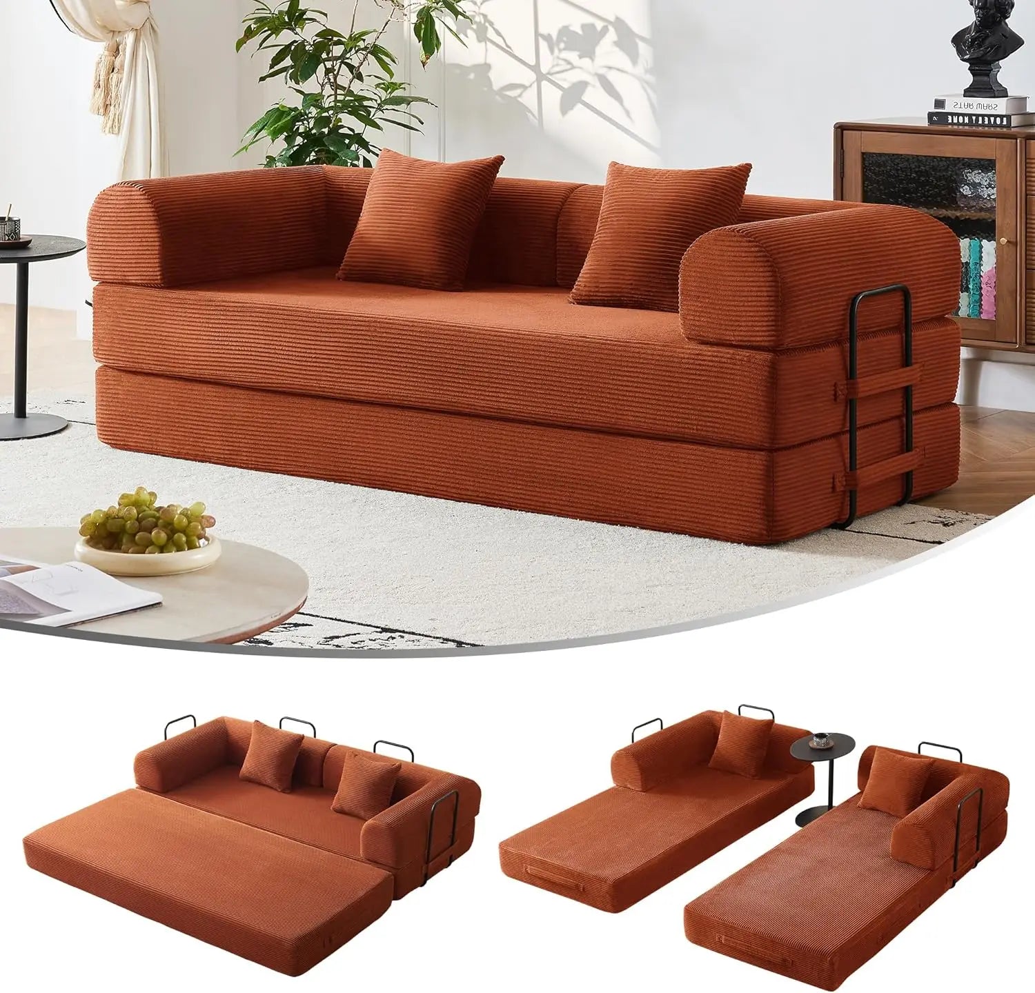 5-in-1 Convertible Sofa Bed | 79" Modular Sleeper with Fixed Frame & No Assembly | Boneless Compression & Pull Out Bed