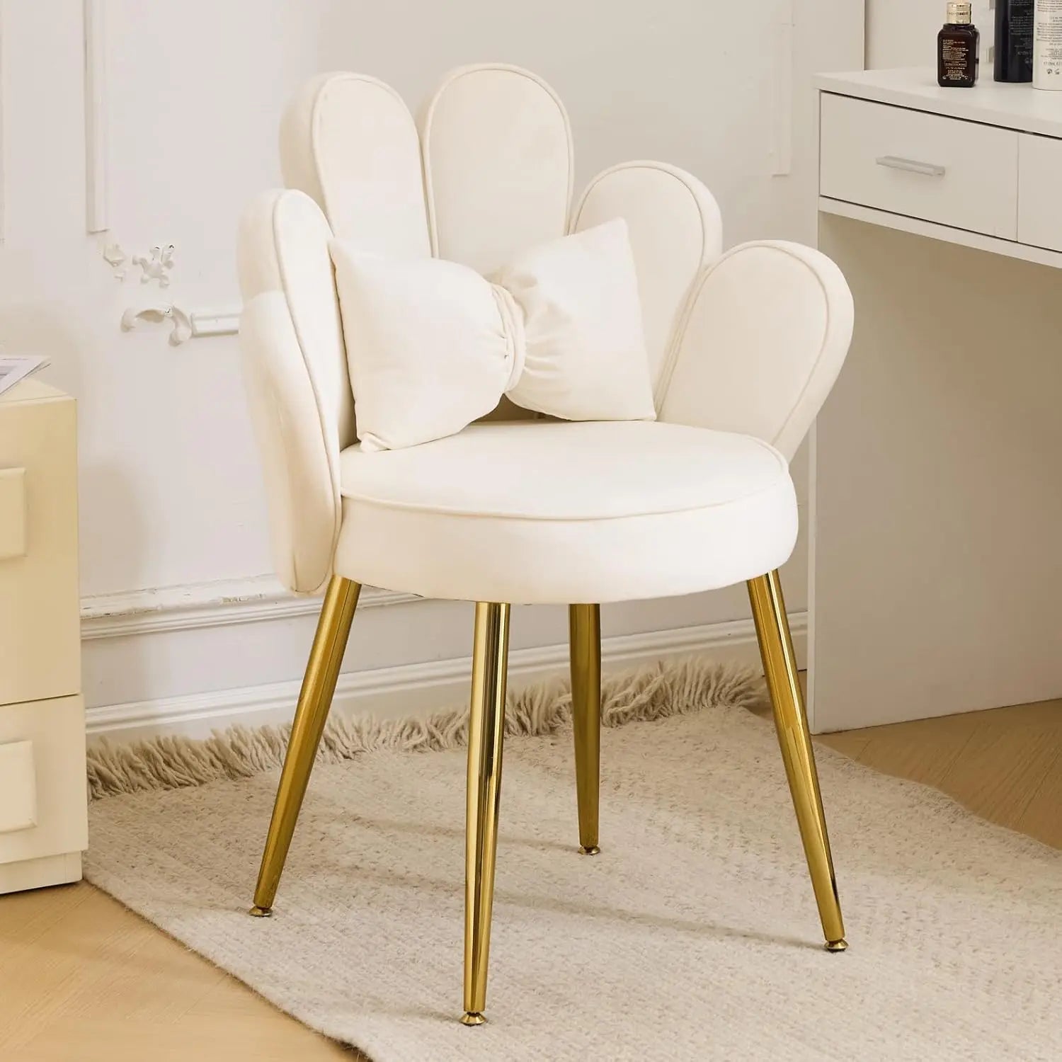 Petal Makeup Vanity Chair -Cute Girls Desk Chair, Modern Dining Chair, Velvet Pink