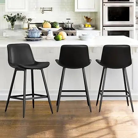 Set of 3 Modern Faux Leather Counter Stools with Backrest and Footrest for Kitchen/Bar