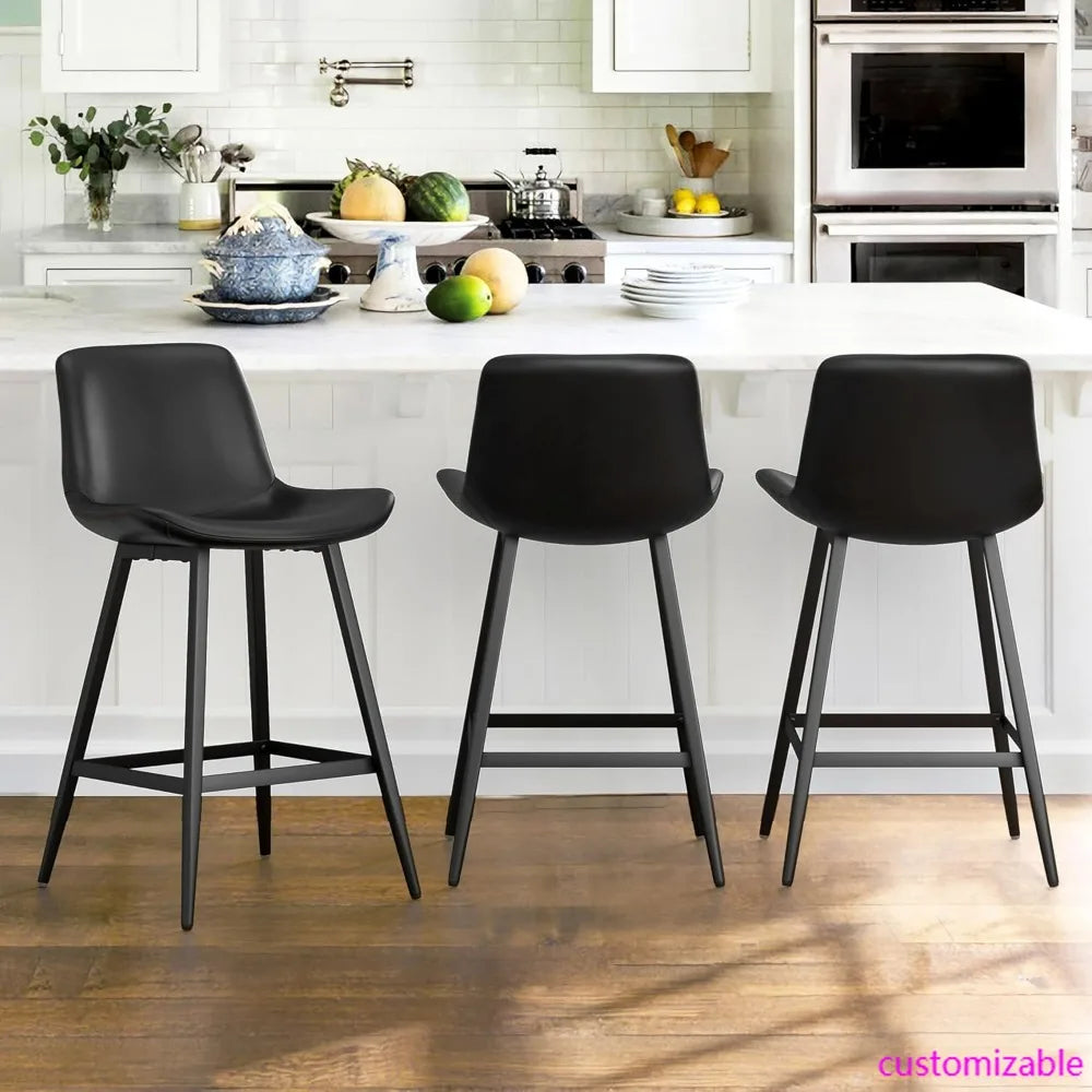 Set of 3 Modern Faux Leather Counter Stools with Backrest and Footrest for Kitchen/Bar
