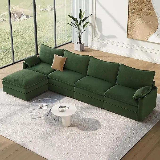 142" Cloud Couch Sectional Modular Sofa, Comfy Sectional Couch with Ottoman Deep Seat Chenille L Shaped Sofa, Modular Couches