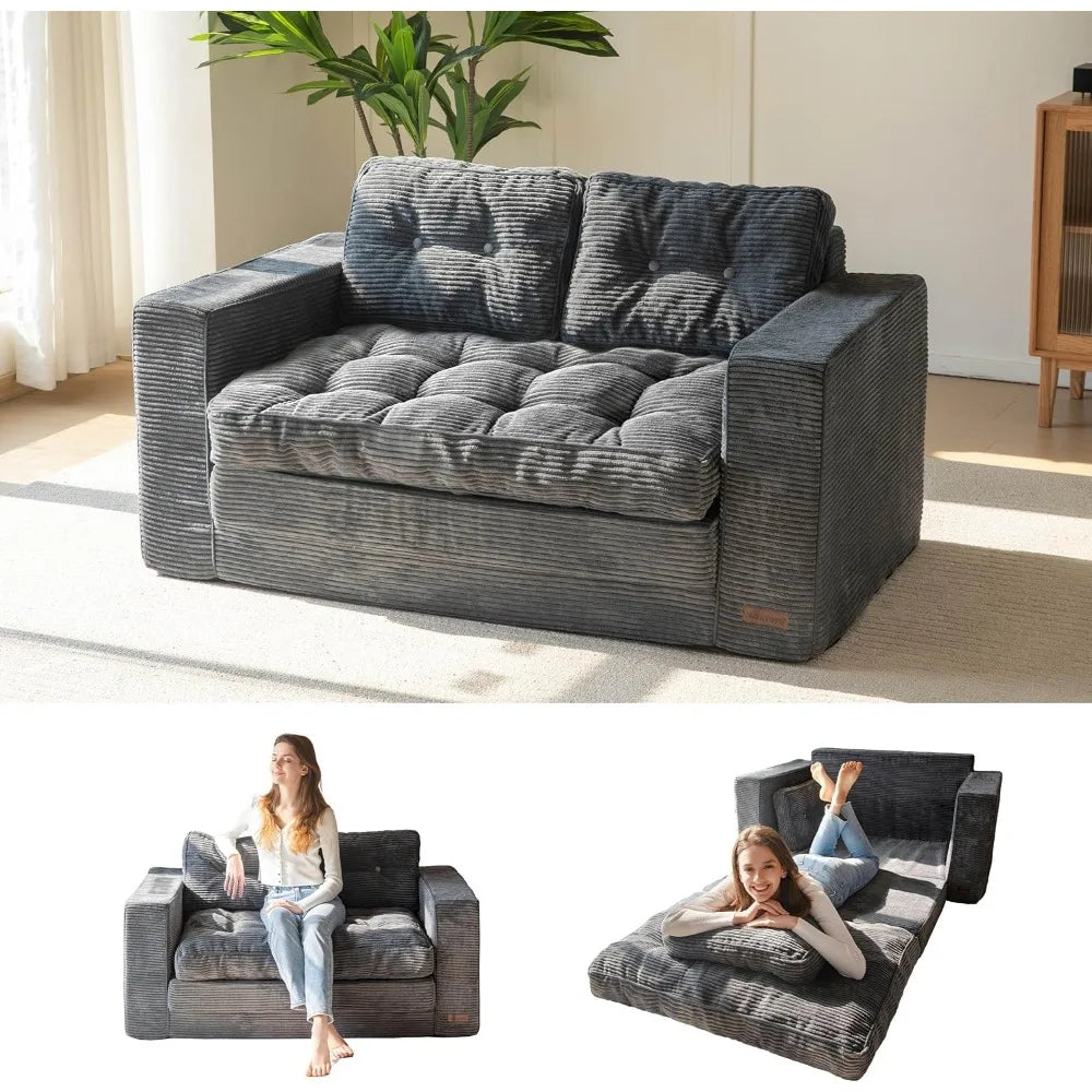 Convertible Sofa Bed, Pull-Out Loveseat Sleeper, 2-in-1 Folding Couch, Fold-Out Floor Couch with Pillows