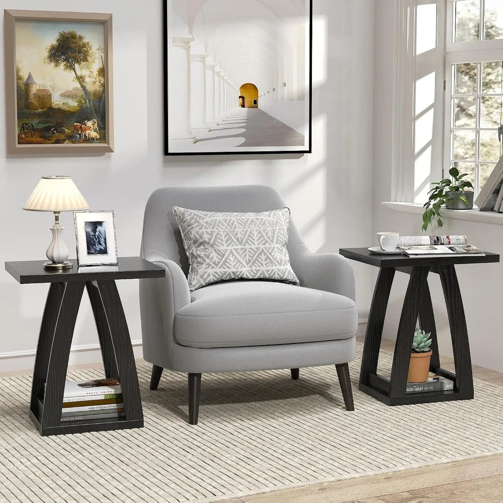 Pair of Modern Living Room Side Tables for Sofa Area in Black