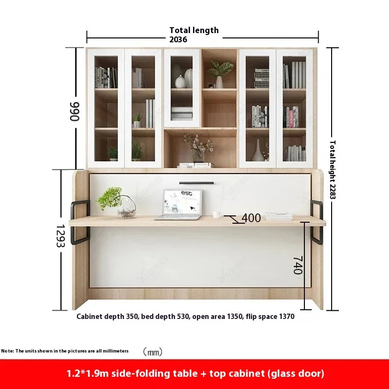 Multifunctional Invisible Desk Bed Bookcase Rotary Rollover Bed Wardrobe Integrated  Murphy Bed Bedroom Set Furniture