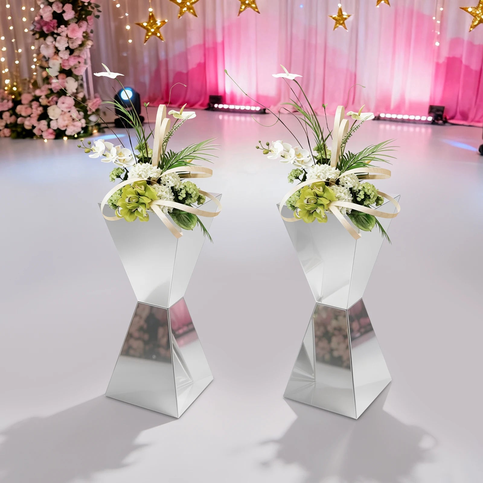 2PCS Stainless Steel Flower Stand, Gold/Silver Wedding Dessert Table Display /Stand, 25*25*60cm Freestanding Centerpiece Holder For Wedding, Birthday, Party Decor