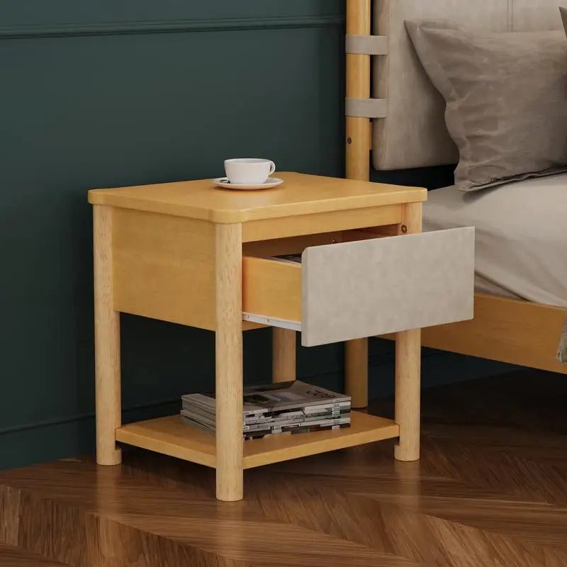 Modern Queen Bed Frame Set with 2 Nightstands, Beige Wood Platform Bed with Headboard