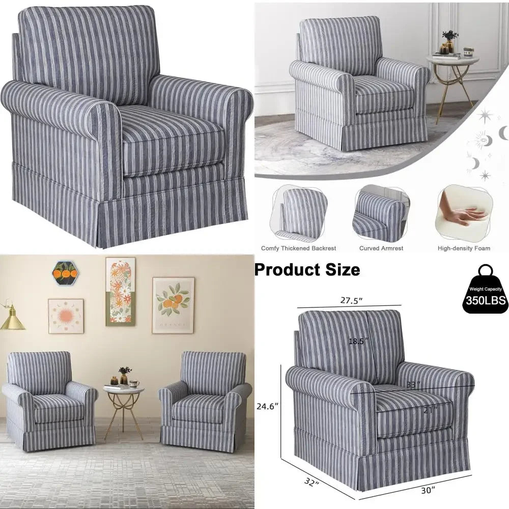 Modern Linen Swivel Chair, Comfortable Reading Chair, Upholstered Square Living Room Chair