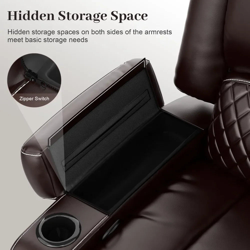 Adult Dual-Tier Faux Leather Reclining Loveseat with Detachable Armrest