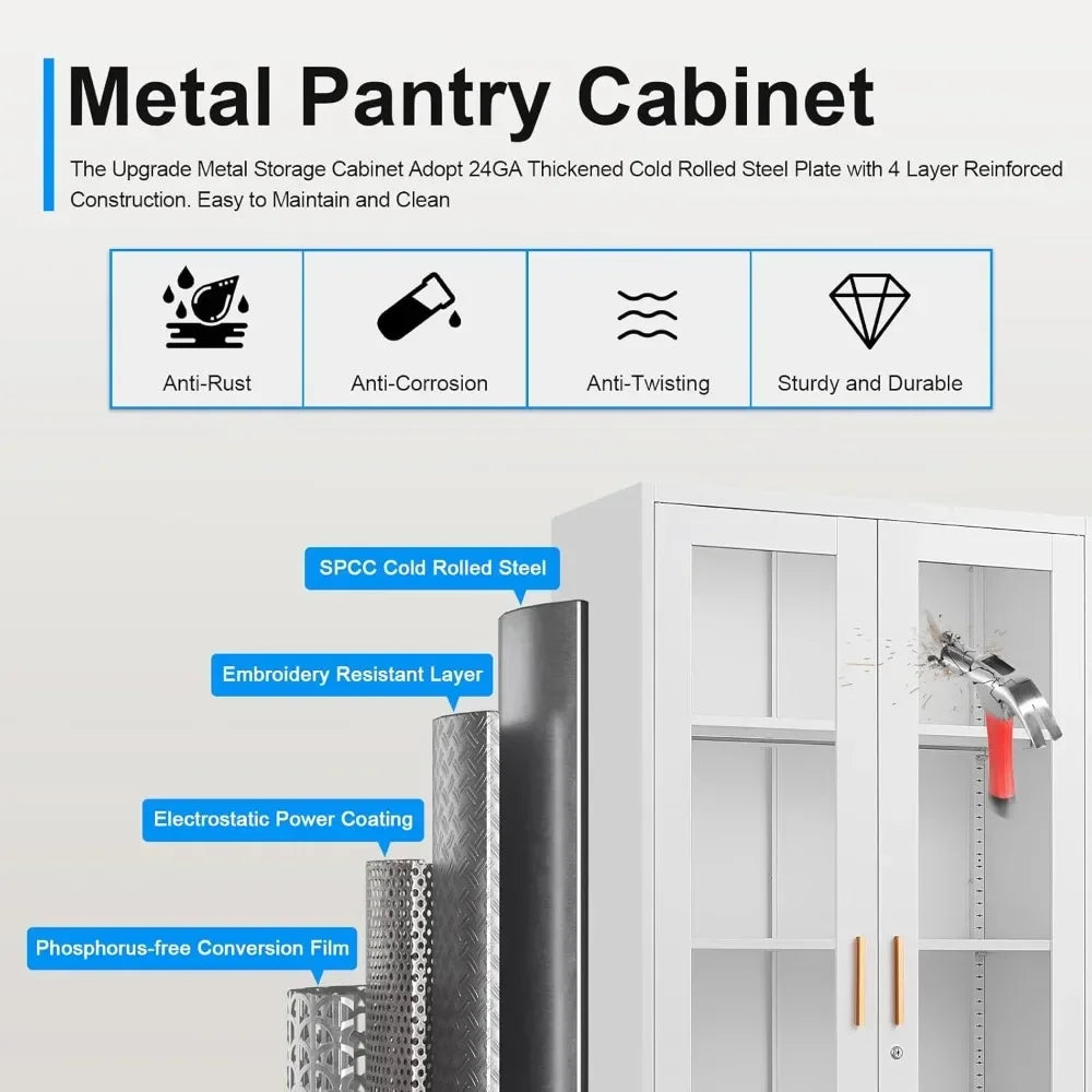 One 71" Display/Curio Cabinet with Glass Doors, with Lock, Metal Glass Display Case for Collectibles