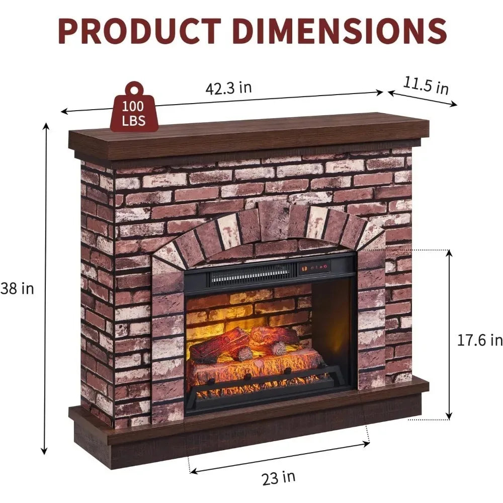 42" Electric Fireplace with Mantel, Farmhouse Fireplace TV Stand w/23'' Freestanding Electric Fireplace Heater, Remote Control,