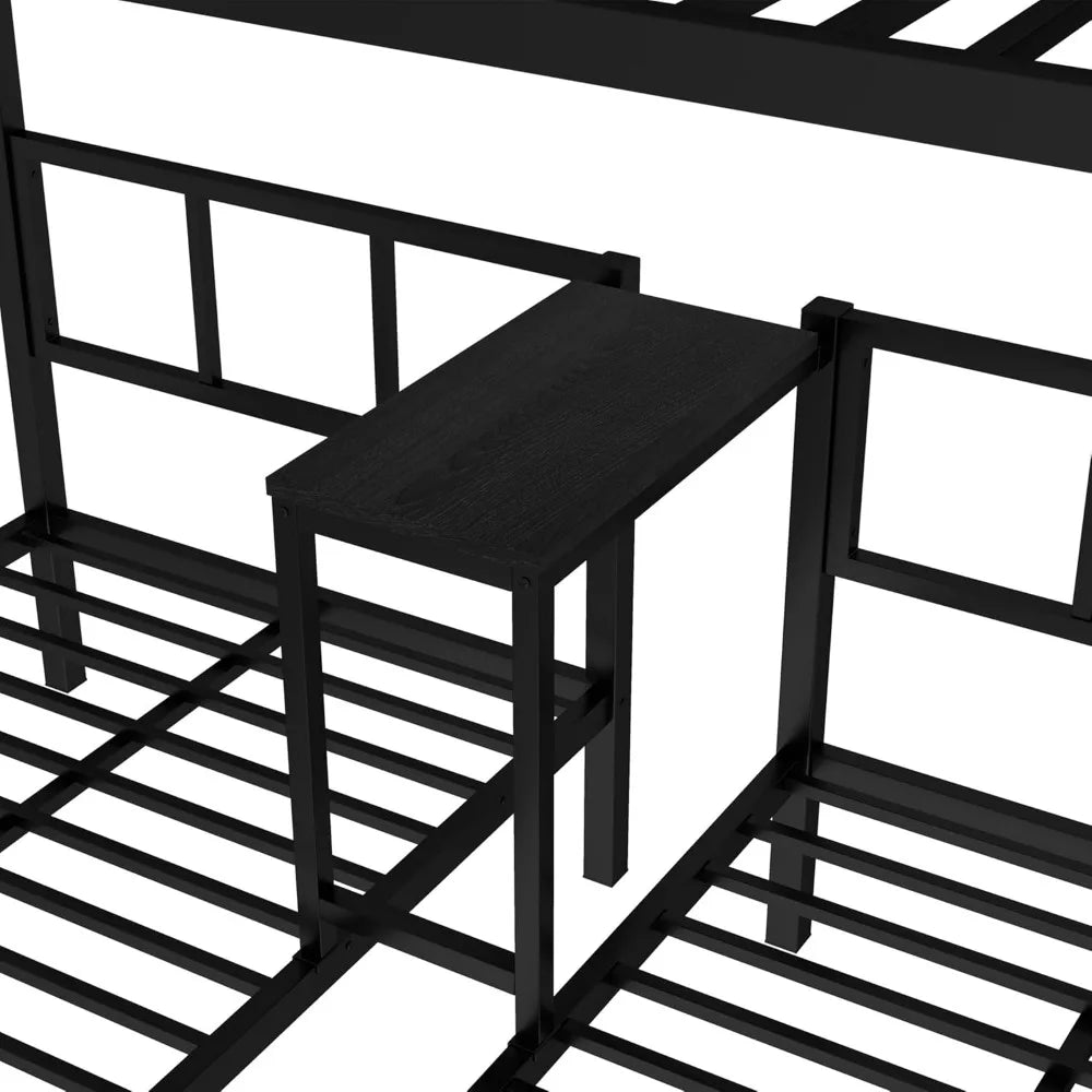 Triple Bunk Bed for Three Children, Sturdy with Storage Steps, Desk, and Safety Rails