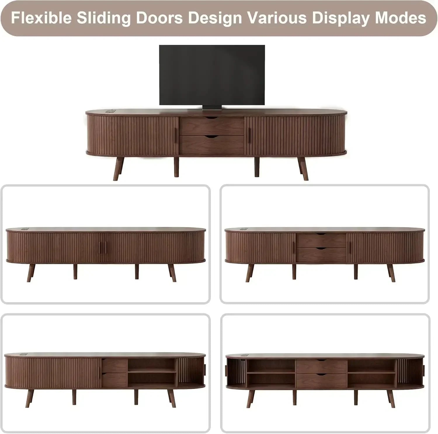 XMSJ. Fluted Entertainment Center Living Room,69" Mid Century Modern TV Stand with Charging Station ,Drawer and Shelf, Bedroom