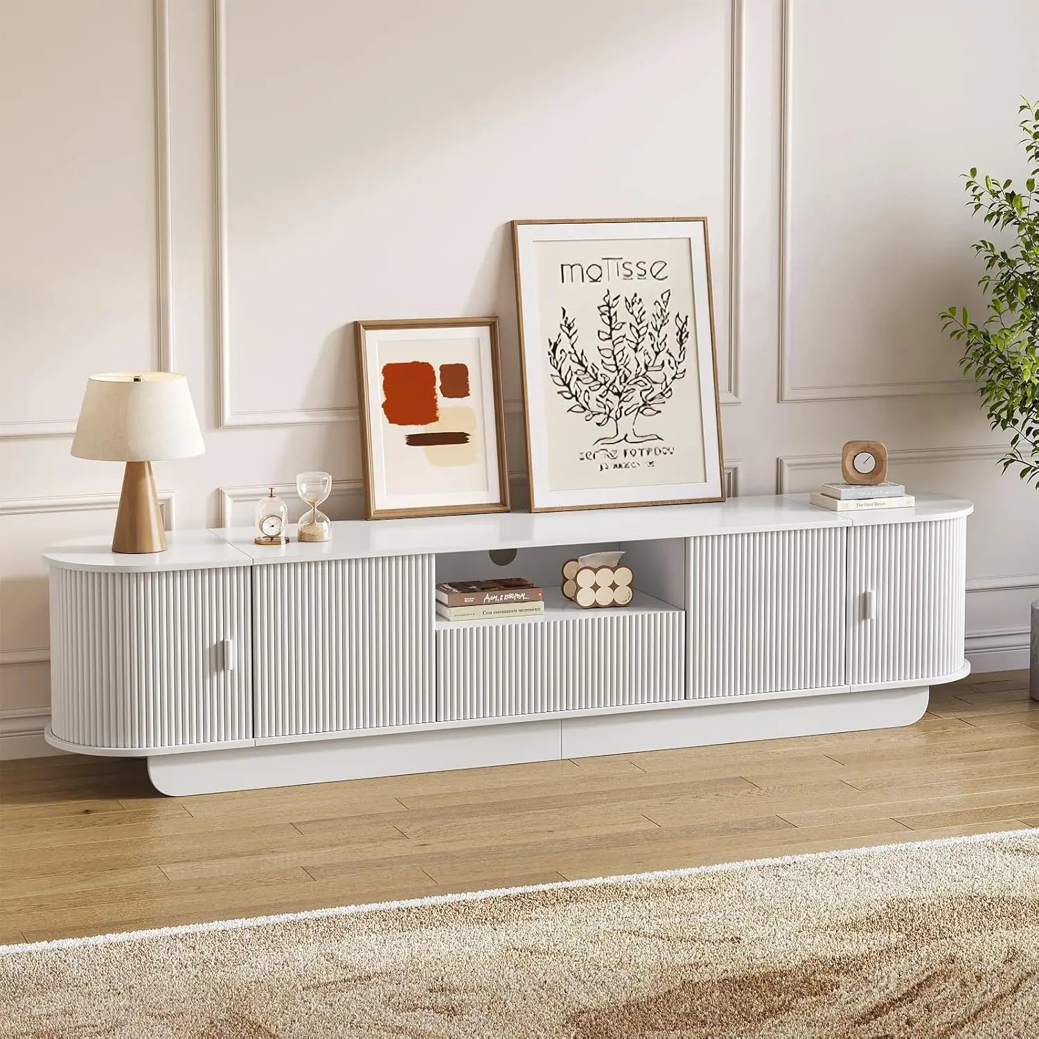 86.61'' TV Stand for 55-85" TV, Modern Entertainment Center with Large Storage Cabinet & Open Shelves, TV Console