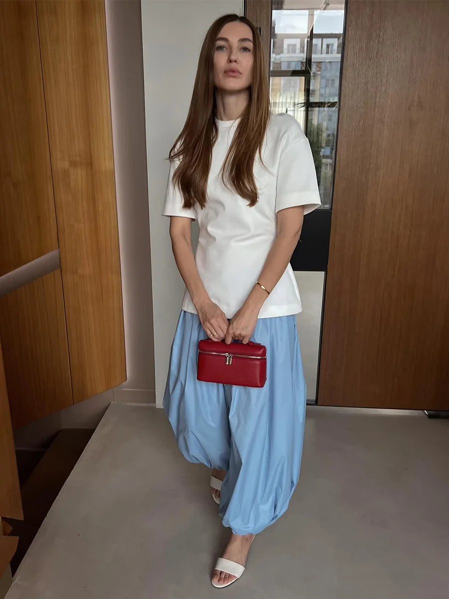 Autumn Women's 100% Cotton Loose Lantern Style Wide Leg Pants Street Style Casual Lazy Pants Fashion Trousers