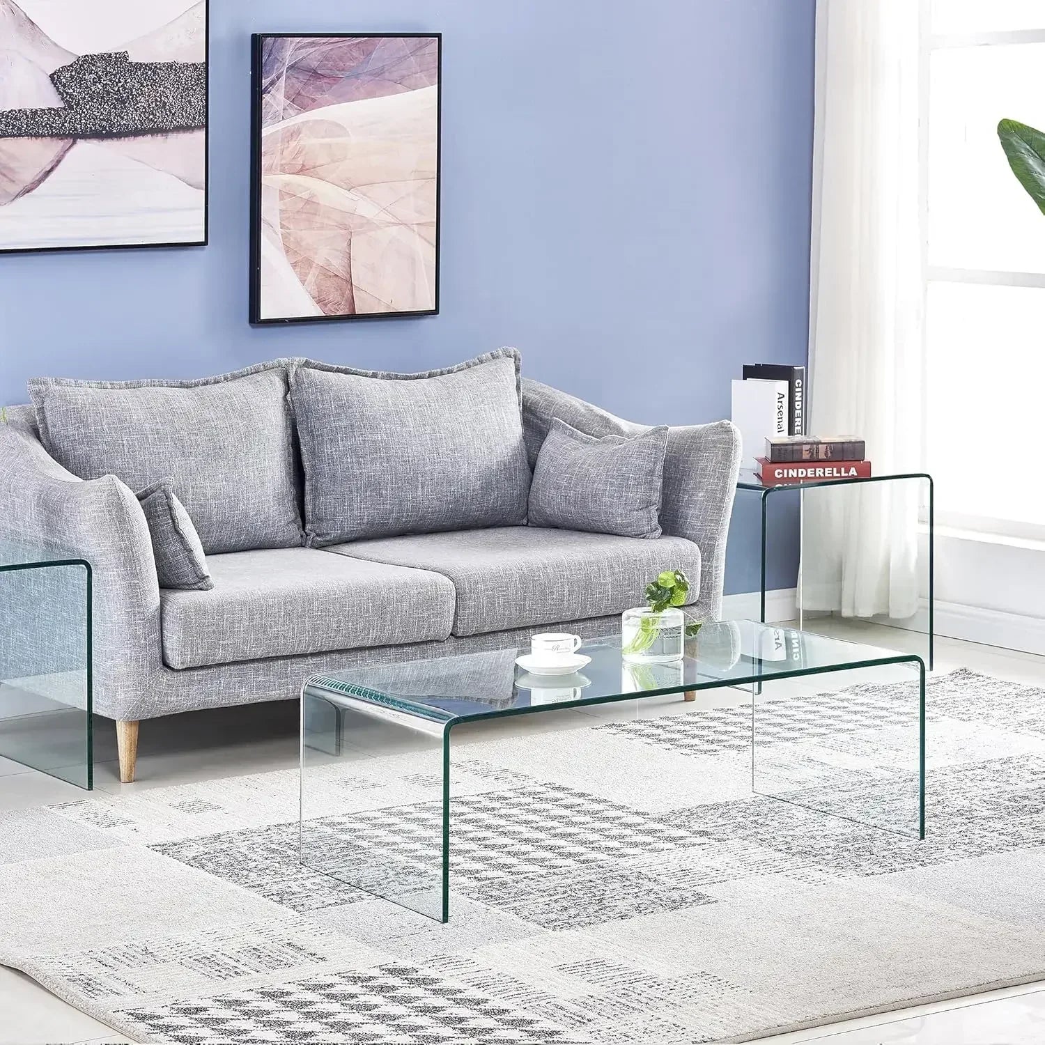 Glass Coffee Table for Living Room, Modern Tempered Decor, Easy to Clean and Safe Rounded Edges Clear Coffee Tables