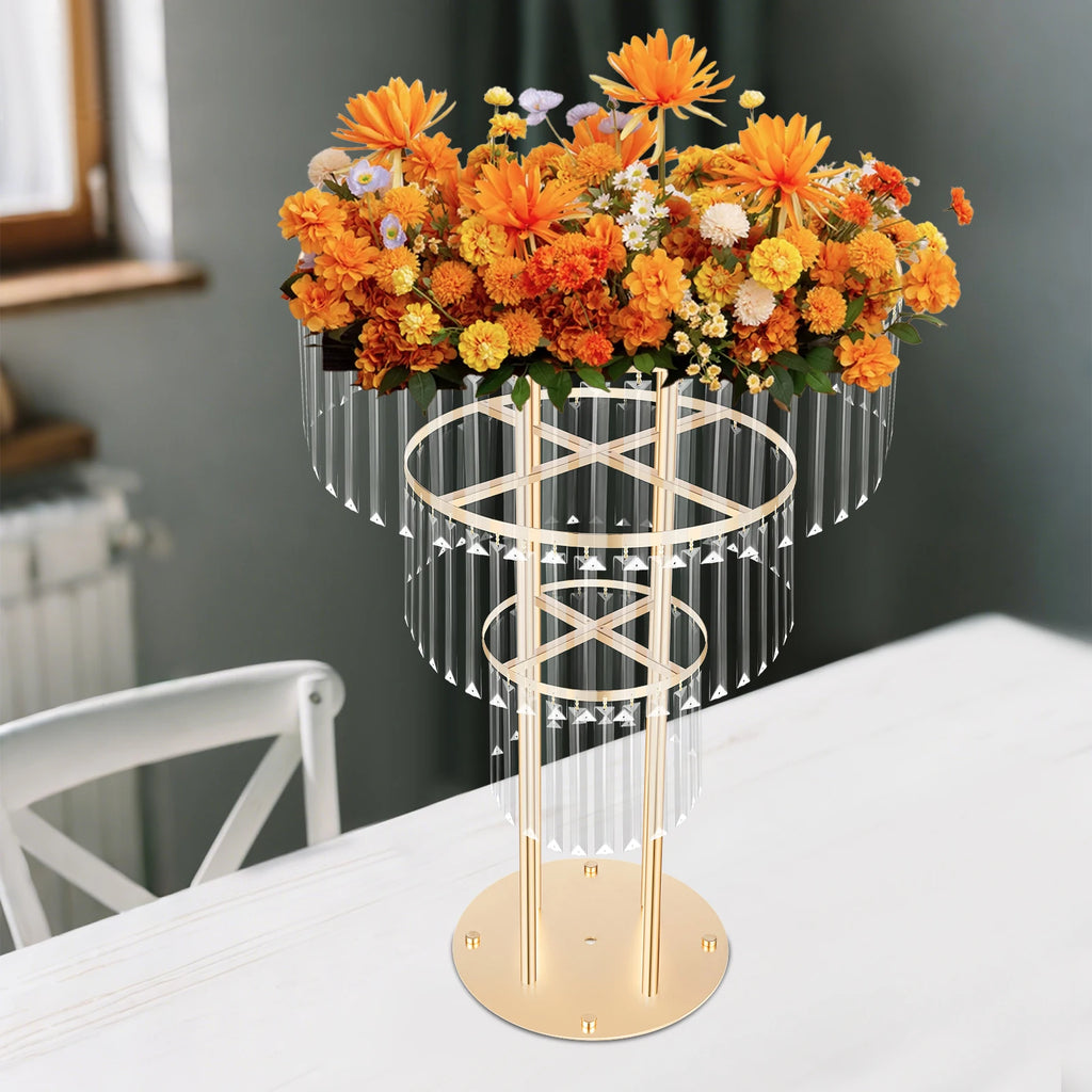 3 Tiers Crystal Wedding Flower Stand 50*90cm,Centerpieces Vases with Clear Crystal Pendants,for Wedding Events/Birthday Party/ Home Decor