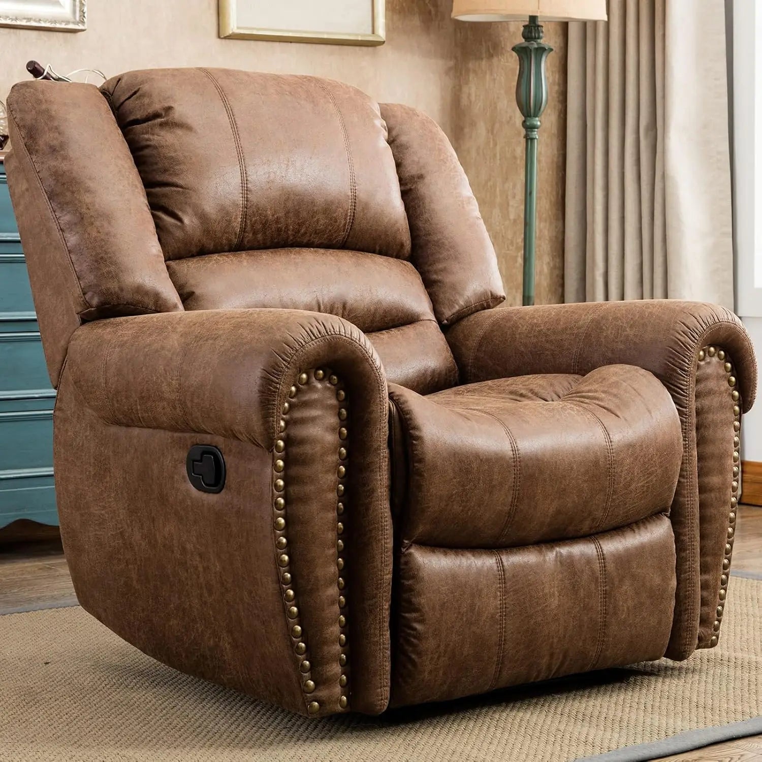 Leather Recliner Chair, Classic and Traditional Manual Recliner Chair