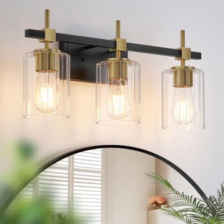 3-Light Bathroom Light Fixtures, Vanity Lights for Bathroom with Textured Glass Shade, Modern Vanity Wall Lighting Over Mirror,