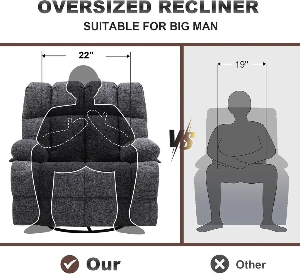 Oversized Rocker Chair, Lazy Boy Recliner Chair for Big Man, Extra Wide Manual Swivel Recliner, Overstuffed Soft Rocking Sofa