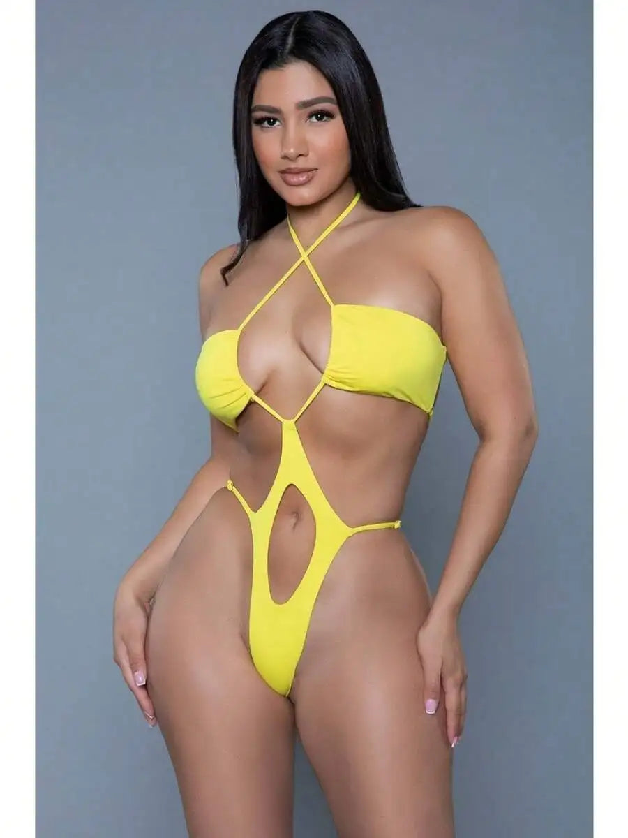 Womens One-Piece Swimsuit With Cutout And Strappy Halter Neck