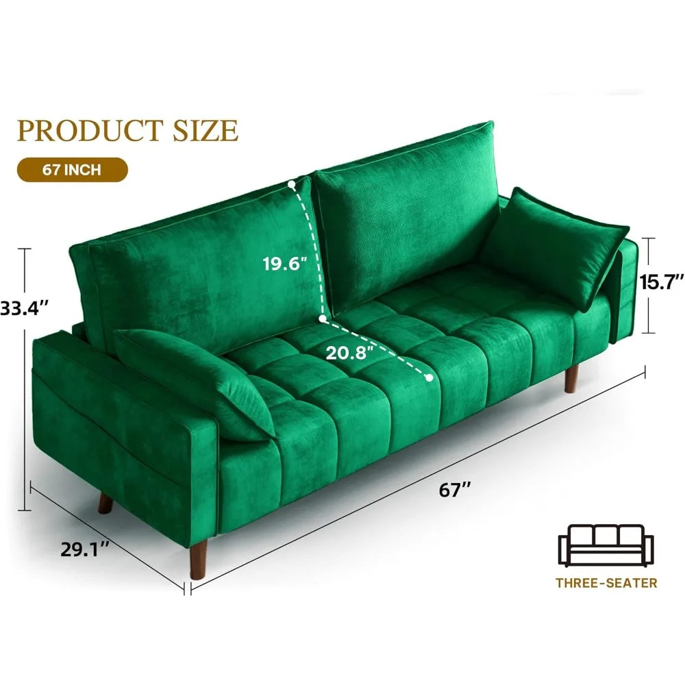 67" Loveseat Sofa, Velvet Fabric Sofa Couch for Small Space, Modern Loveseat with Button Tufted Seat and Side Storage Pockets
