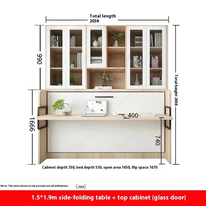 Multifunctional Invisible Desk Bed Bookcase Rotary Rollover Bed Wardrobe Integrated  Murphy Bed Bedroom Set Furniture