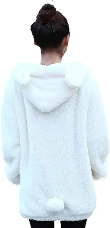 Fluffy Kawaii Bunny/Bear Hoodie Ears&Tail Animal Top/ Cute Rabbit Zip Jacket Winter Women/ Girl Sweet Sweater Coat