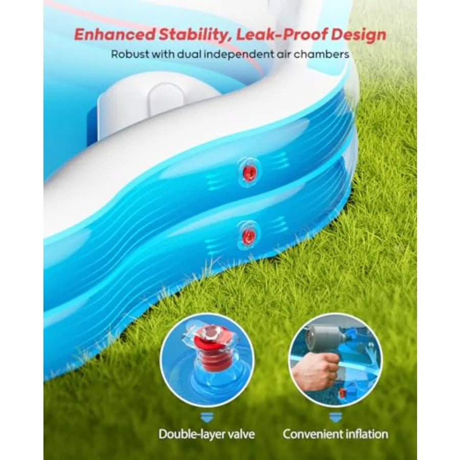Inflatable Swimming Pool with 2 Seats and Backrests, 80 L x 80 W x 16.5 D Large Full-Sized Family Pools for Backyard, Garden, O