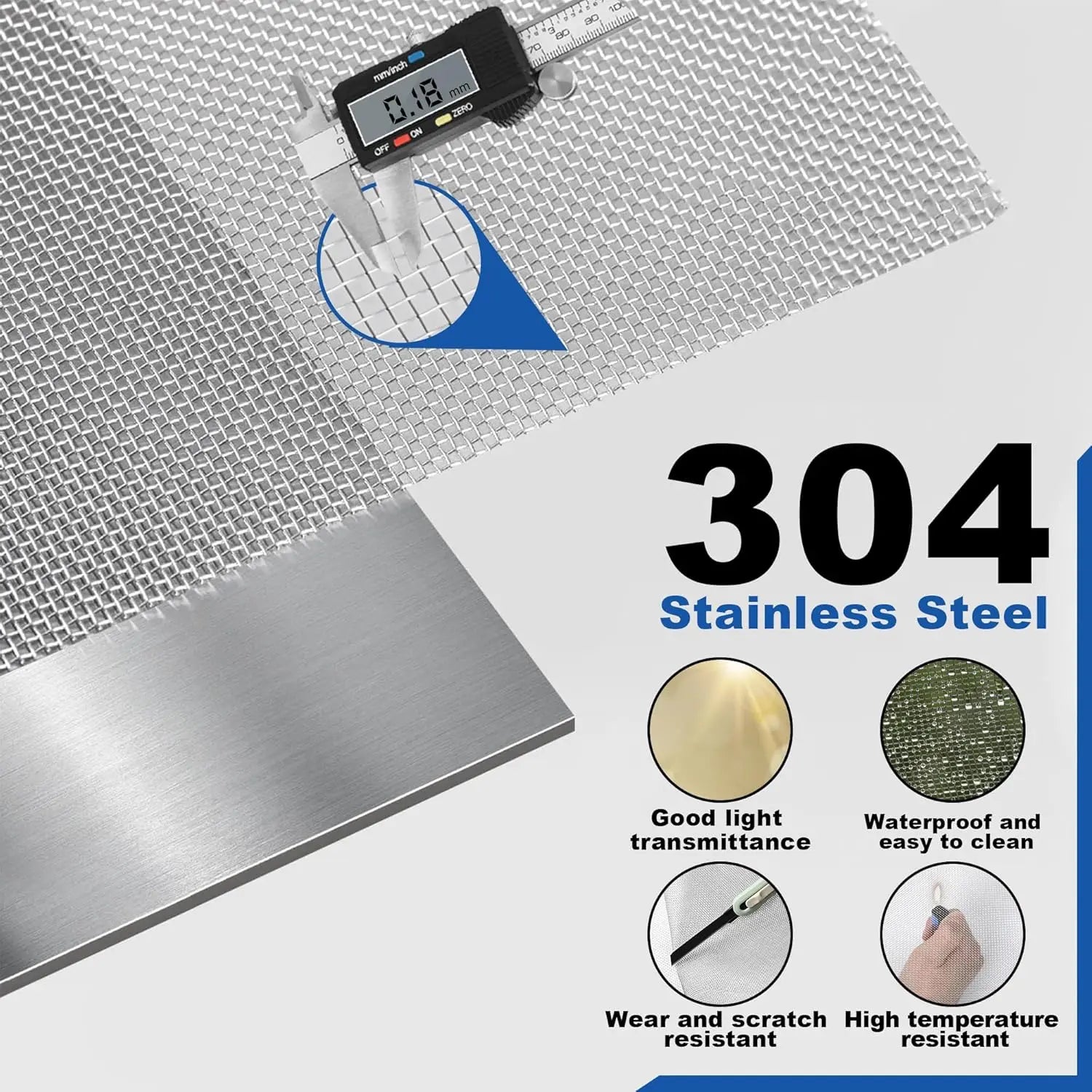 Stainless Steel 304 Window Screen Mesh, 47 Inches by 100 Feet Roll, Metal Replacement for Doors, Patios