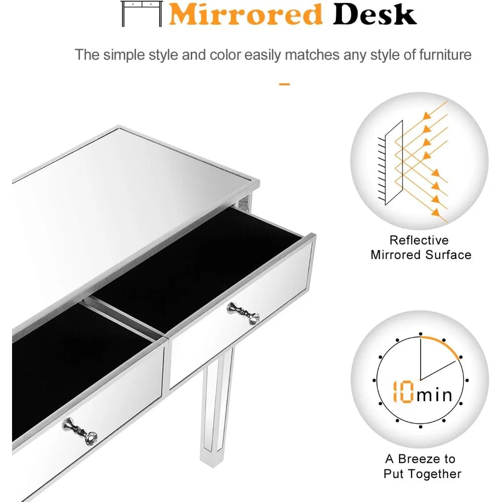 Silver Hallway Console Table with Two Drawers for Entryway and Living Room, Perfect for Bedroom Desk and Sofa Side Tables