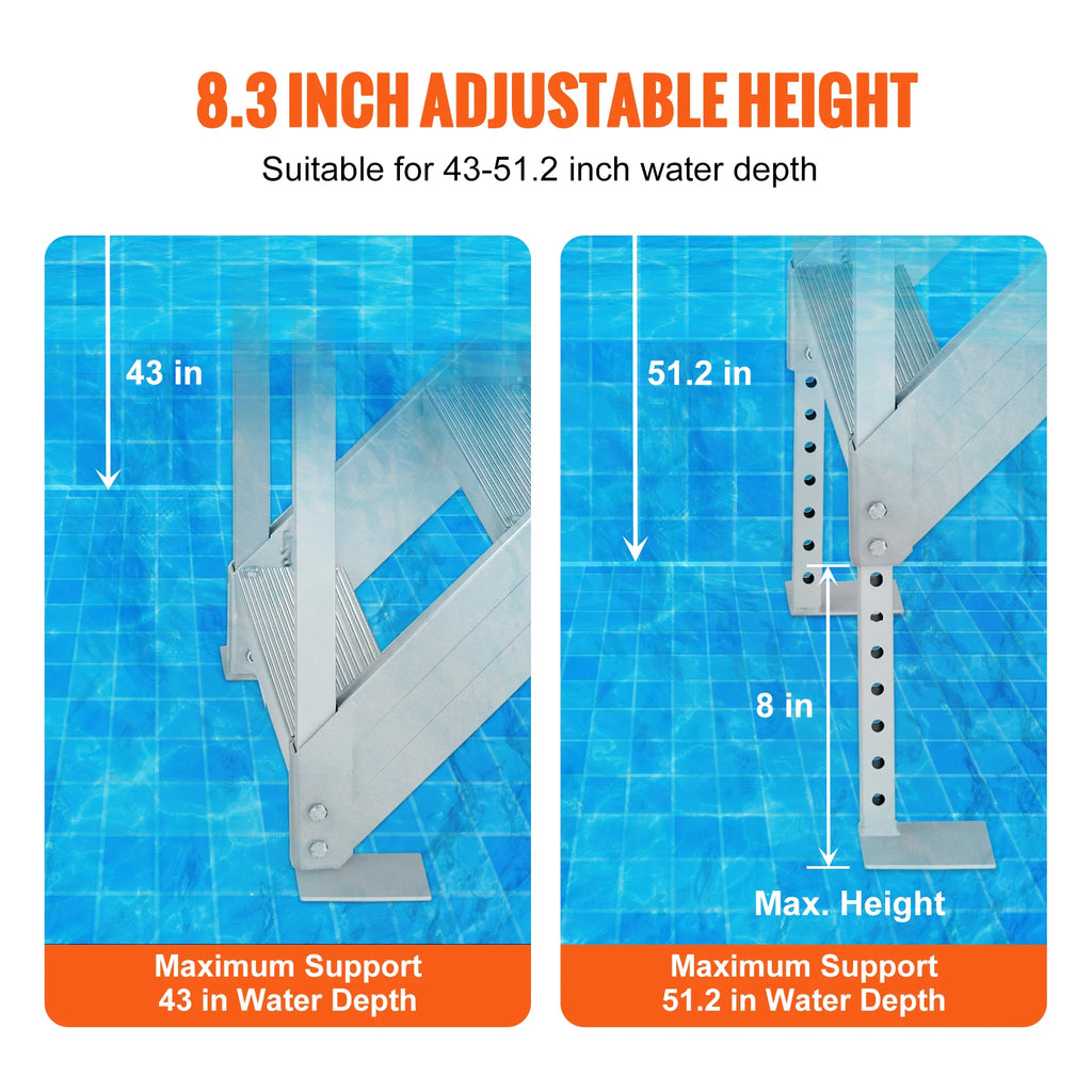 4/6 Step Dual Handrails Dock Ladder Aluminum with Rubber Mat 30"-39"/ Adjustable Height for Lake, Marine Boarding ,Pool