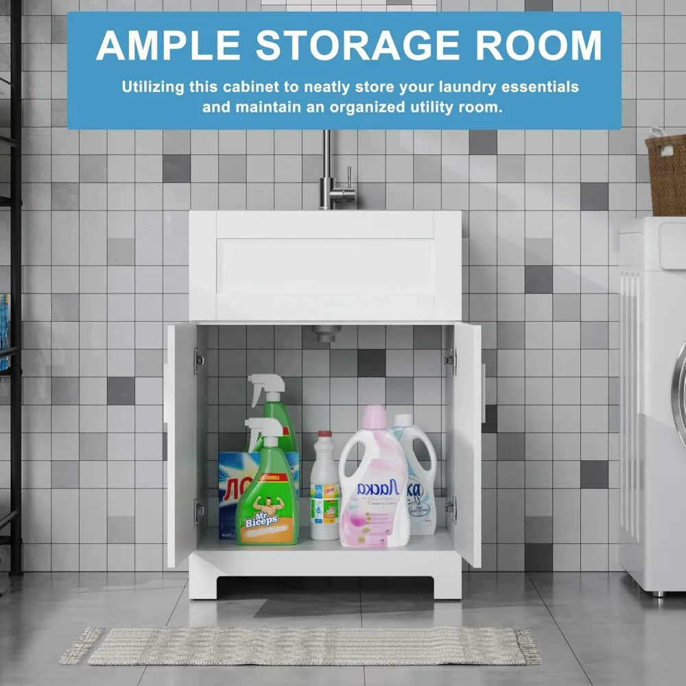 24 Inch Stainless Steel Laundry Room Sink Cabinet