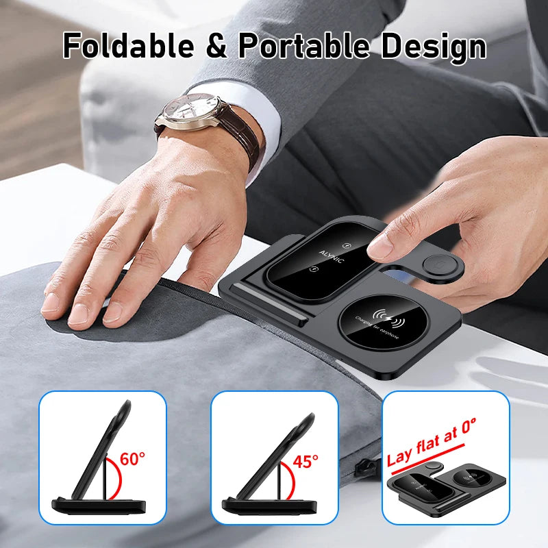Desk Fast Wireless Charger Stand Pad/ Foldable Fast Charging Station Dock for iPhone 16 15 14 13 12 Pro Max Apple Watch, Air Pods