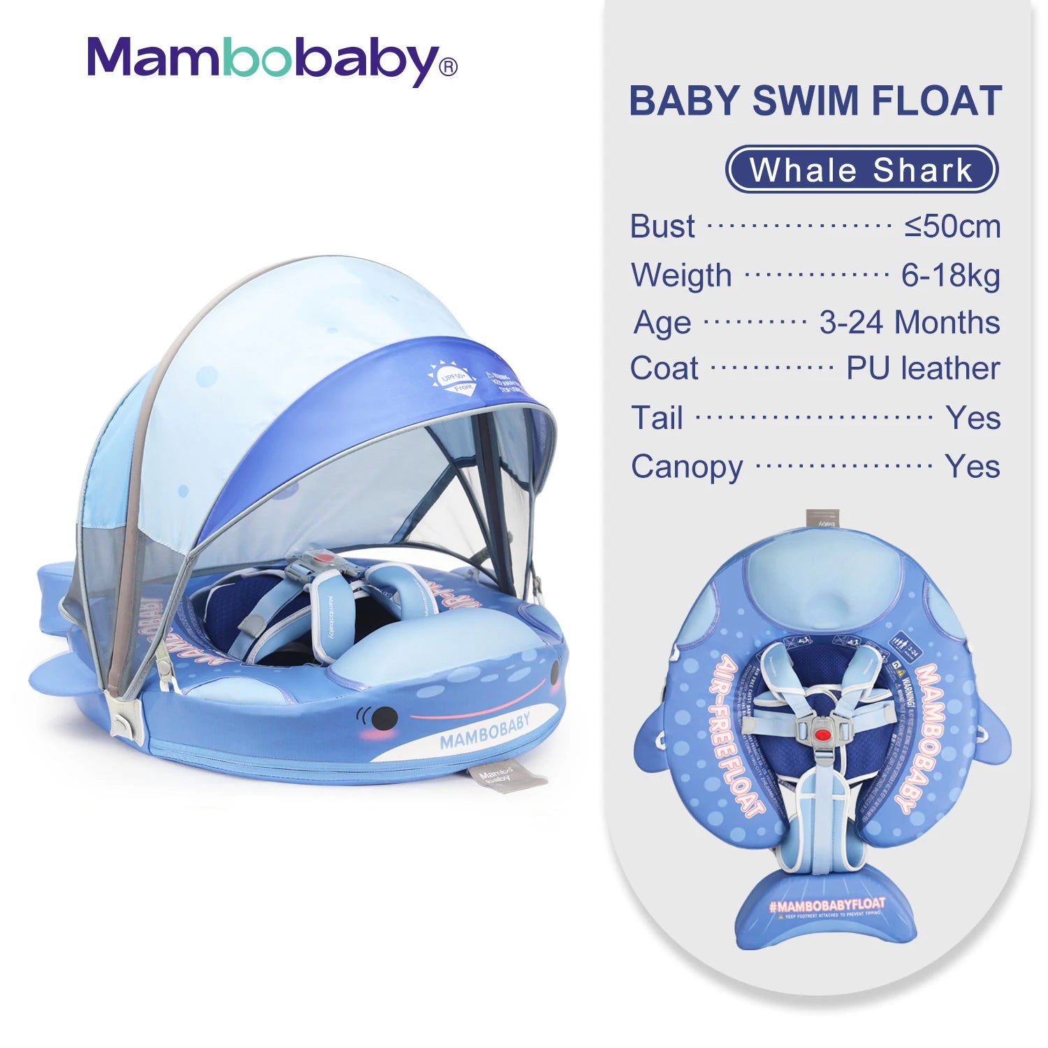 Animal Float/ Non-Inflatable Safe Solid Core Baby Swimming Buoy Water Trainer/ Infant Pool Swim Ring with Canopy