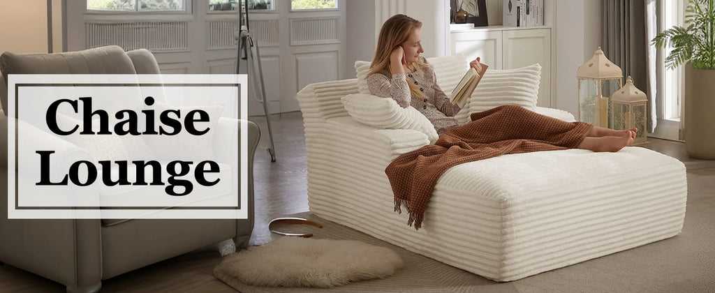 Oversized Chaise Lounge Chair with 3 Comfy Pillows for Living Room/ Bedroom, Wide Arms/ Corduroy Fabric/ High-Density