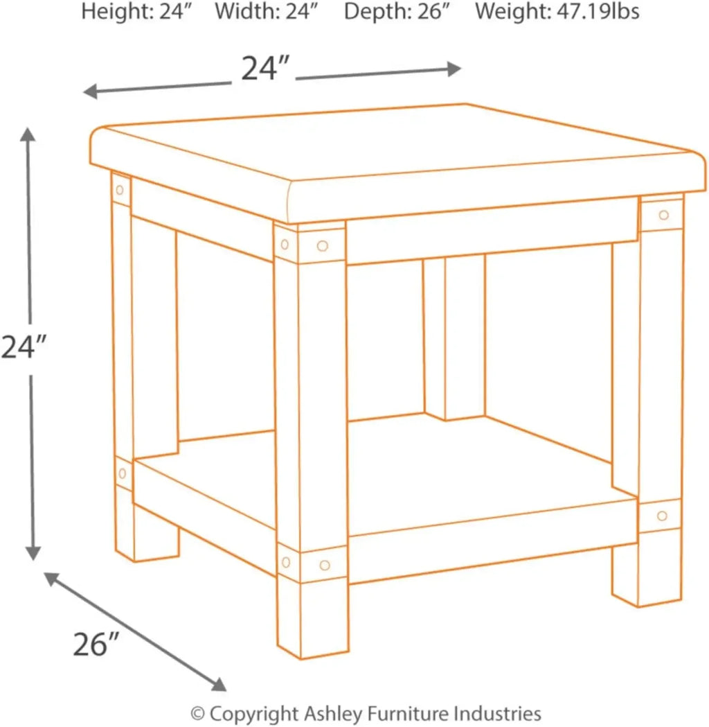 Rectangular End Table with Lower Shelf, 2 Electrical Outlets and 2 USB Ports, Whitewash