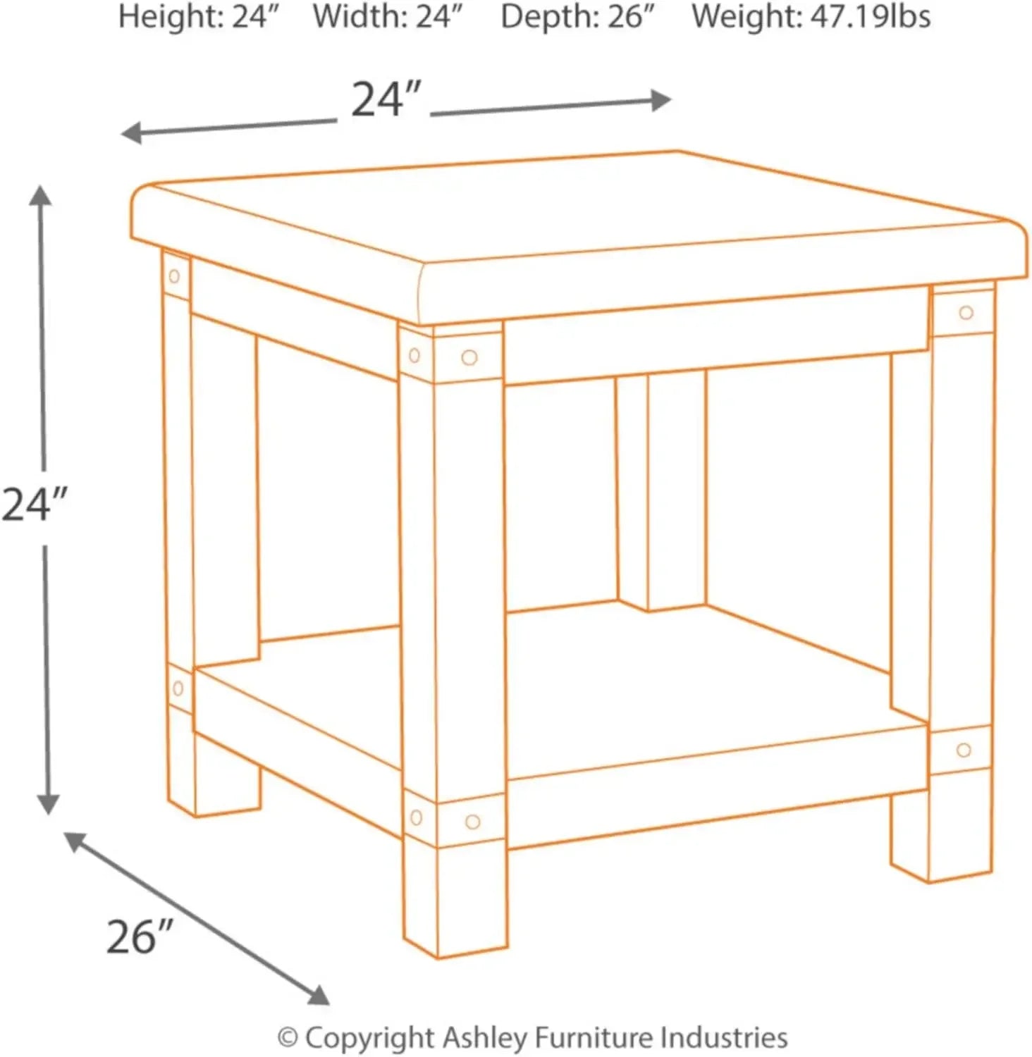 Rectangular End Table with Lower Shelf, 2 Electrical Outlets and 2 USB Ports, Whitewash