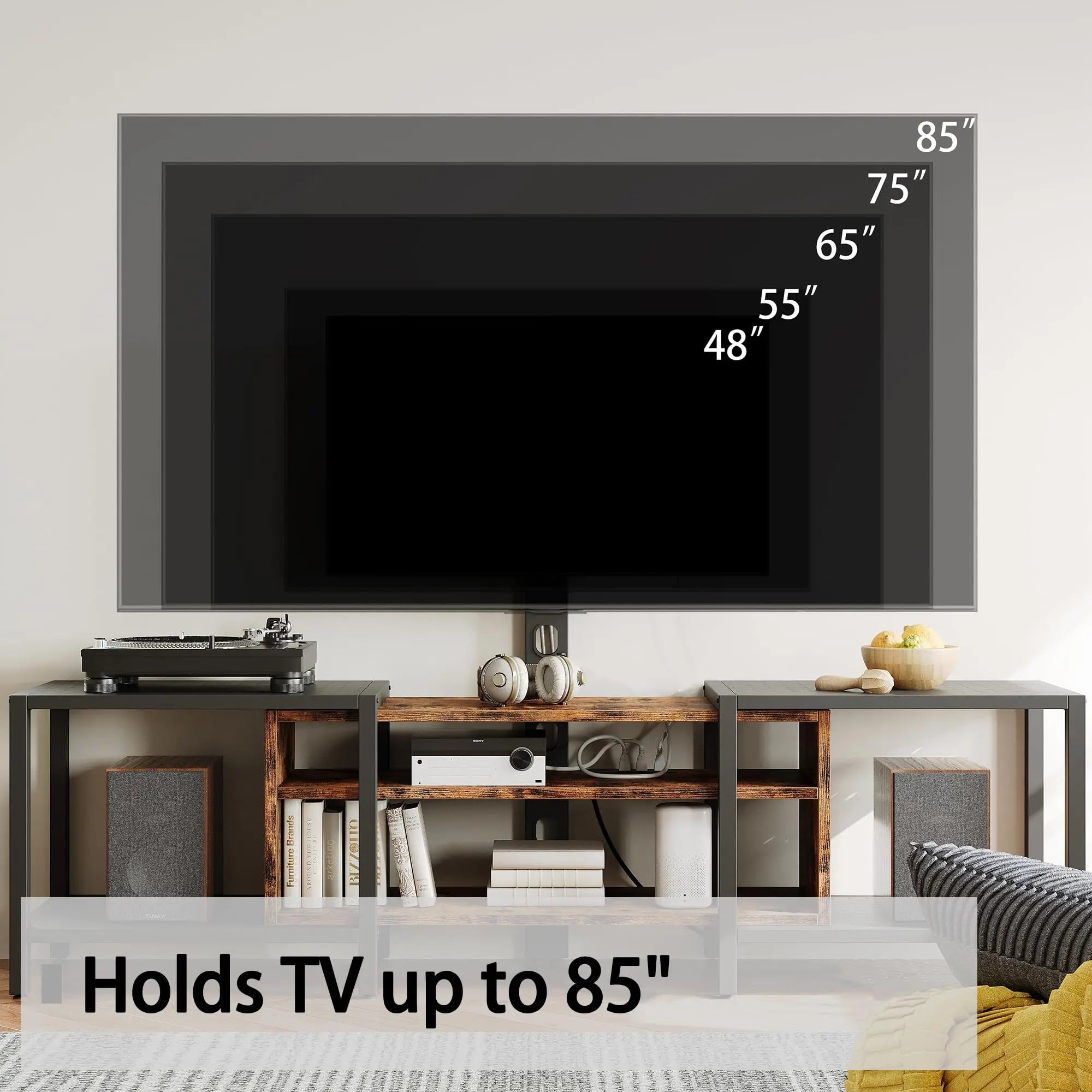 79" TV Stand for TVs up to 85" with Mount and Power Outlet, 3 Tiers TV Console with Storage Shelves